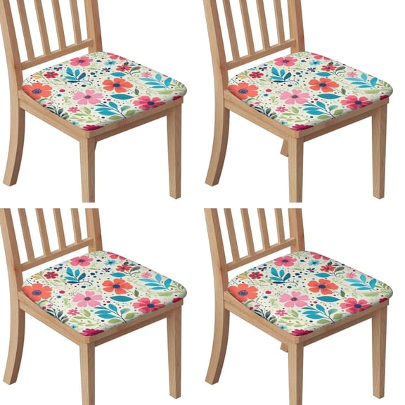 Pioneer Flower Seat Covers for Dining Room Chairs Set Of 4,Stretch Printed Washable Chair Seat Cover with Elastic Ties and Button,Removable Waterproof Couch Cushion Covers