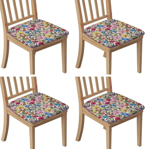 Pioneer Flower Seat Covers for Dining Room Chairs Set Of 4,Stretch Printed Washable Chair Seat Cover with Elastic Ties and Button,Removable Waterproof Couch Cushion Covers