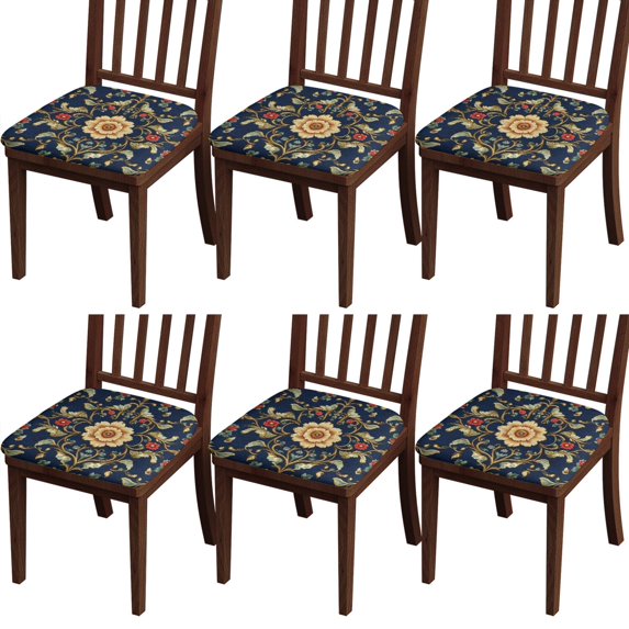 Pioneer Flower Seat Covers for Dining Room Chairs Set Of 6,Stretch Printed Washable Chair Seat Cover with Elastic Ties and Button,Removable Waterproof Couch Cushion Covers