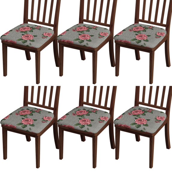 Pioneer Flower Seat Covers for Dining Room Chairs Set Of 6,Stretch Printed Washable Chair Seat Cover with Elastic Ties and Button,Removable Waterproof Couch Cushion Covers