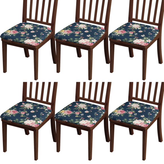 Pioneer Flower Seat Covers for Dining Room Chairs Set Of 6,Stretch Printed Washable Chair Seat Cover with Elastic Ties and Button,Removable Waterproof Couch Cushion Covers