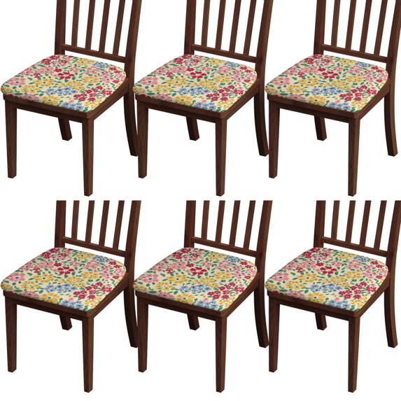 Pioneer Flower Seat Covers for Dining Room Chairs Set Of 6,Stretch Printed Washable Chair Seat Cover with Elastic Ties and Button,Removable Waterproof Couch Cushion Covers