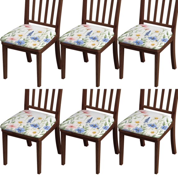 Pioneer Flower Seat Covers for Dining Room Chairs Set Of 6,Stretch Printed Washable Chair Seat Cover with Elastic Ties and Button,Removable Waterproof Couch Cushion Covers