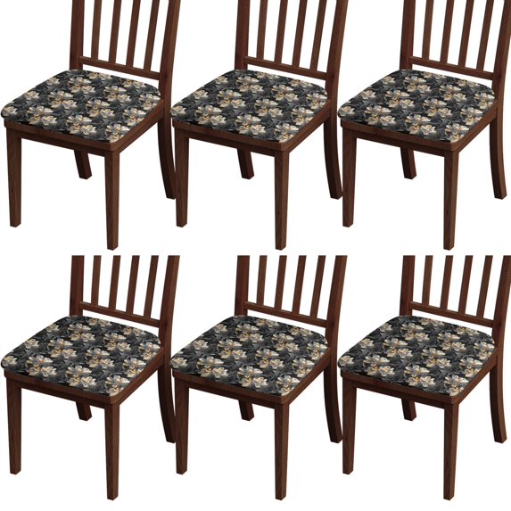 Pioneer Flower Seat Covers for Dining Room Chairs Set Of 6,Stretch Printed Washable Chair Seat Cover with Elastic Ties and Button,Removable Waterproof Couch Cushion Covers
