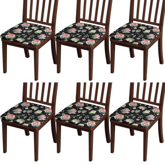 Pioneer Flower Seat Covers for Dining Room Chairs Set Of 6,Stretch Printed Washable Chair Seat Cover with Elastic Ties and Button,Removable Waterproof Couch Cushion Covers