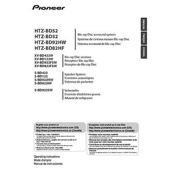 Instruction Manual ONLY for Pioneer HTZ-BD52 Blu-ray System Owners Manual REPRINT