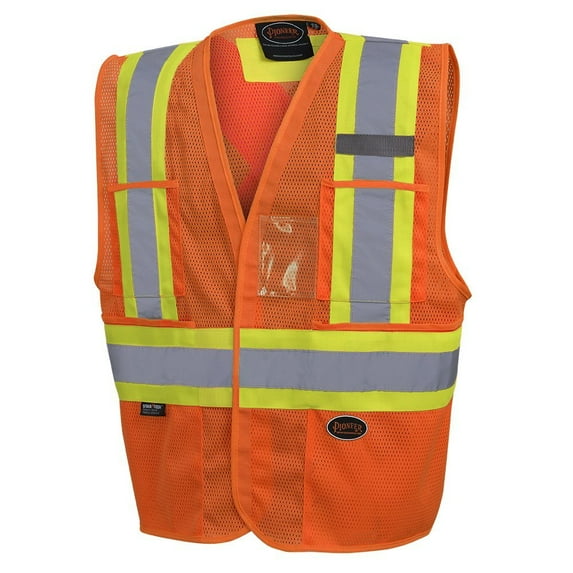 Pioneer Hi Vis Non Tear-Away Mesh Safety Vest - Hook & Loop - Multi Pockets - Hi-Vis Orange