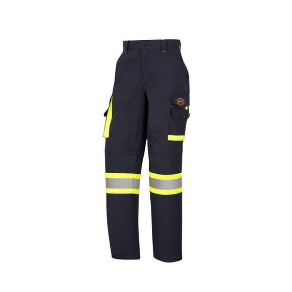 Pioneer Hi Vis Safety Cargo Pants - Convertible Zip-Off Work Shorts - Reflective Tape - Navy - 32" Length