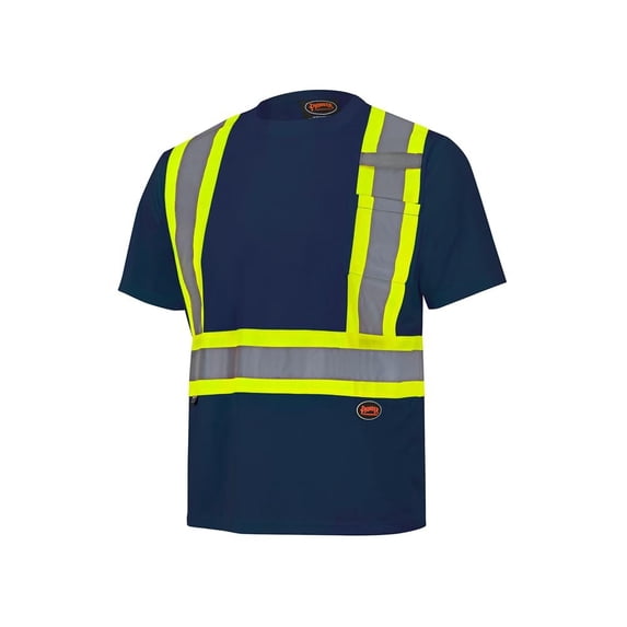 Pioneer Hi Vis Safety Shirt - Lightweight Moisture-Wicking Work T-Shirt With Reflective Tape - Class 1 - Navy Blue