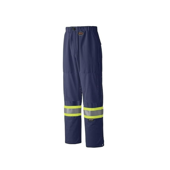 Pioneer Hi Vis Safety Traffic Work Pants for Men - Breathable Mesh Panels - Boot Access - Pockets - Class 3 - Navy Blue