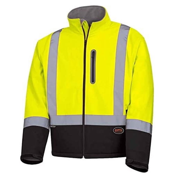 Pioneer Hi Vis Softshell Safety Work Jacket for Men - 3 Pockets - Reflective Tape - High Visibility Yellow/Green
