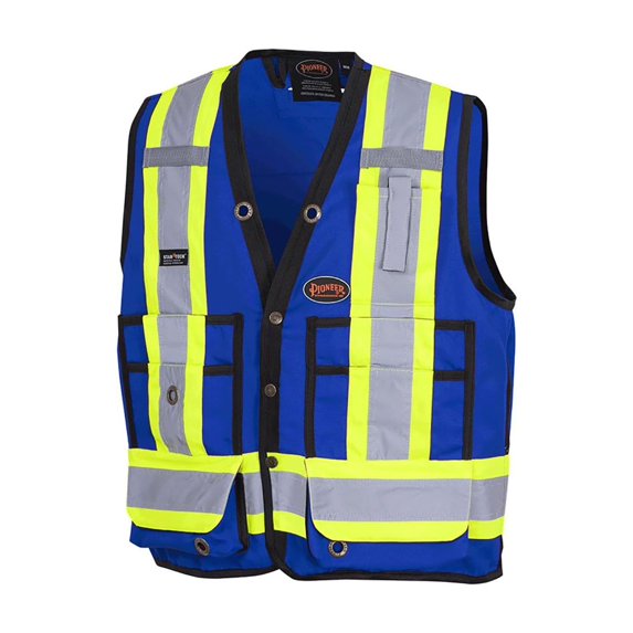 Pioneer Hi Vis Surveyor's Safety Vest - Engineer Style - Breathable Mesh & Reflective Tape - 7 Pockets - Royal Blue
