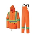 thumbnail image 1 of Pioneer Hi Vis Waterproof Lightweight Rainsuit - Work Safety Hooded Jacket and Bib Pants - Adjustable Pant Length - Hi Vis Orange, 1 of 9
