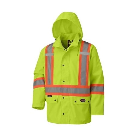 Pioneer Hi Vis Waterproof Safety Jacket for Men - High Visibility Rain Gear for Work - Reflective Tape - Class 2 - Yellow