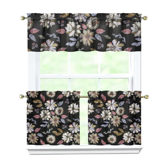 Pioneer Kitchen Curtains and Valance Set 24 Inch Tier Pioneer Colorful Floral Curtains Small Drapes for Cafe Living Room Bathroom Farmhouse 3 Pieces Set Rod Pocket