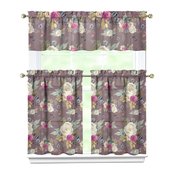 Pioneer Kitchen Curtains and Valance Set 36 Inch Tier Boho Autumn Floral 3 Pieces Set Dining Room Small Curtain Drapes Cafe Curtains Valance for Home Decor Rod Pocket