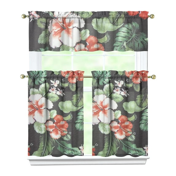 Pioneer Kitchen Curtains and Valance Set 36 Inch Tier Floral Print 3 Pieces Set Dining Room Small Curtain Drapes Cafe Curtains Valance for Home Decor Rod Pocket