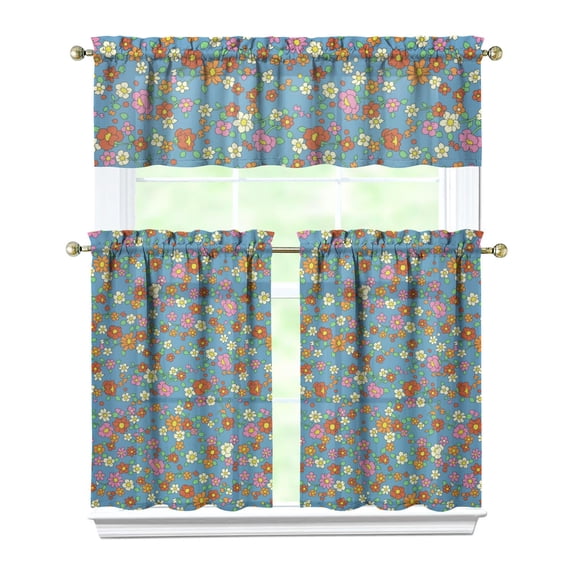 Pioneer Kitchen Curtains and Valance Set 36 Inch Tier Flowers 3 Pieces Set Dining Room Small Curtain Drapes Cafe Curtains Valance for Home Decor Rod Pocket