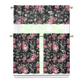 Pioneer Kitchen Curtains and Valance Set 36 Inch Tier Pink Rose Black Vector Image 3 Pieces Set Dining Room Small Curtain Drapes Cafe Curtains Valance for Home Decor Rod Pocket
