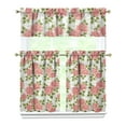 thumbnail image 1 of Pioneer Kitchen Curtains and Valance Set 36 Inch Tier Pink Rose with Green Leaf 3 Pieces Set Dining Room Small Curtain Drapes Cafe Curtains Valance for Home Decor Rod Pocket, 1 of 6