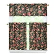 thumbnail image 1 of Pioneer Kitchen Curtains and Valance Set 36 Inch Tier Red Rose with Green Leaf 3 Pieces Set Dining Room Small Curtain Drapes Cafe Curtains Valance for Home Decor Rod Pocket, 1 of 6