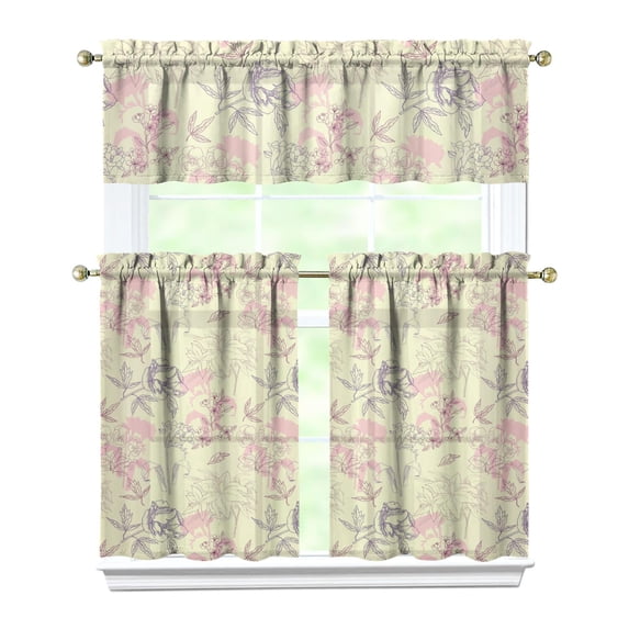 Pioneer Kitchen Curtains and Valance Set 36 Inch Tier Yellow Flowers Ice Pansy Print 3 Pieces Set Dining Room Small Curtain Drapes Cafe Curtains Valance for Home Decor Rod Pocket