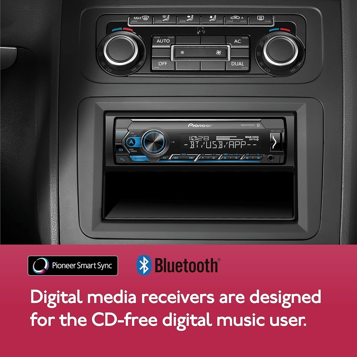 Pioneer MVHS322BT 1 DIN Bluetooth Audio Digital Media Receiver, Smart