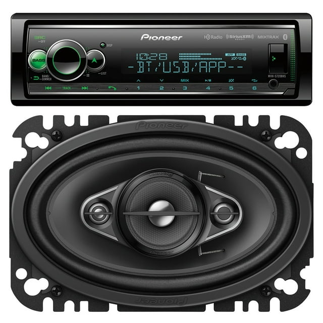 Pioneer MVH-S720BHS Double-Din in-Dash Digital Media Receiver with Bluetooth, HD Radio, and SiriusXM Ready and TS-A4670F A-Series Coaxial Speaker System (4 Way, 4" x 6")