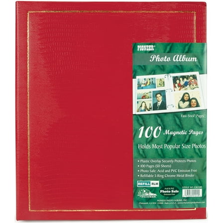 Pioneer Photo Albums 100 Magnetic Page 3-Ring Leatherette Photo Album, Assorted Colors