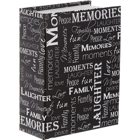 Pioneer Photo Albums A4-100 Black & White Photo Album, 100 Pockets 4"x6", Black and White Words