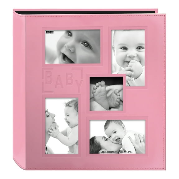 Pioneer Photo Albums Baby Collage Frame Cover Large Leatherette 240 Pkt 4x6 Photo Album, Pink