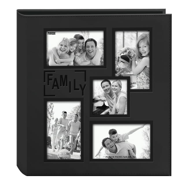 Pioneer Photo Albums Family Collage Frame Cover Large Leatherette 240 Pkt 4x6 Photo Album, Black