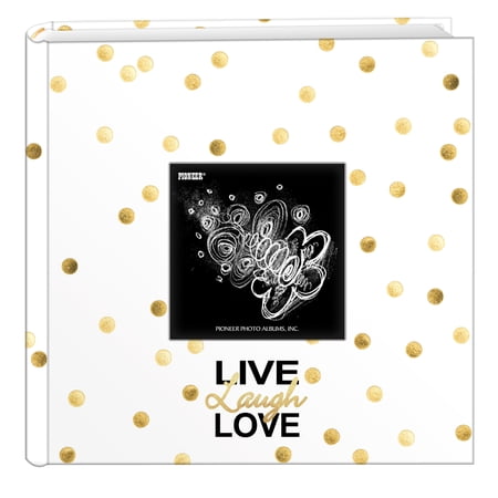 Pioneer Photo Albums Golden Dots Live Laugh Love Designer 200 Pkt 4x6 Photo Album, Gold