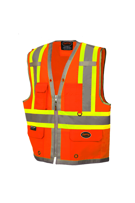 300D Oxford with Mesh Back Surveyor Vest - Color: Hi-Vis Orange - Size: XL