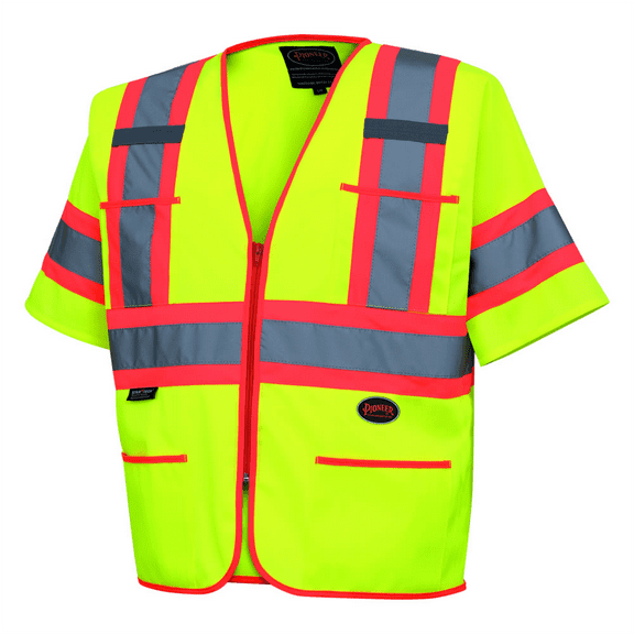 Pioneer Polyester Tricot Sleeved Safety Vest  - Color:  Hi-Vis Yellow/Green  - Size: L