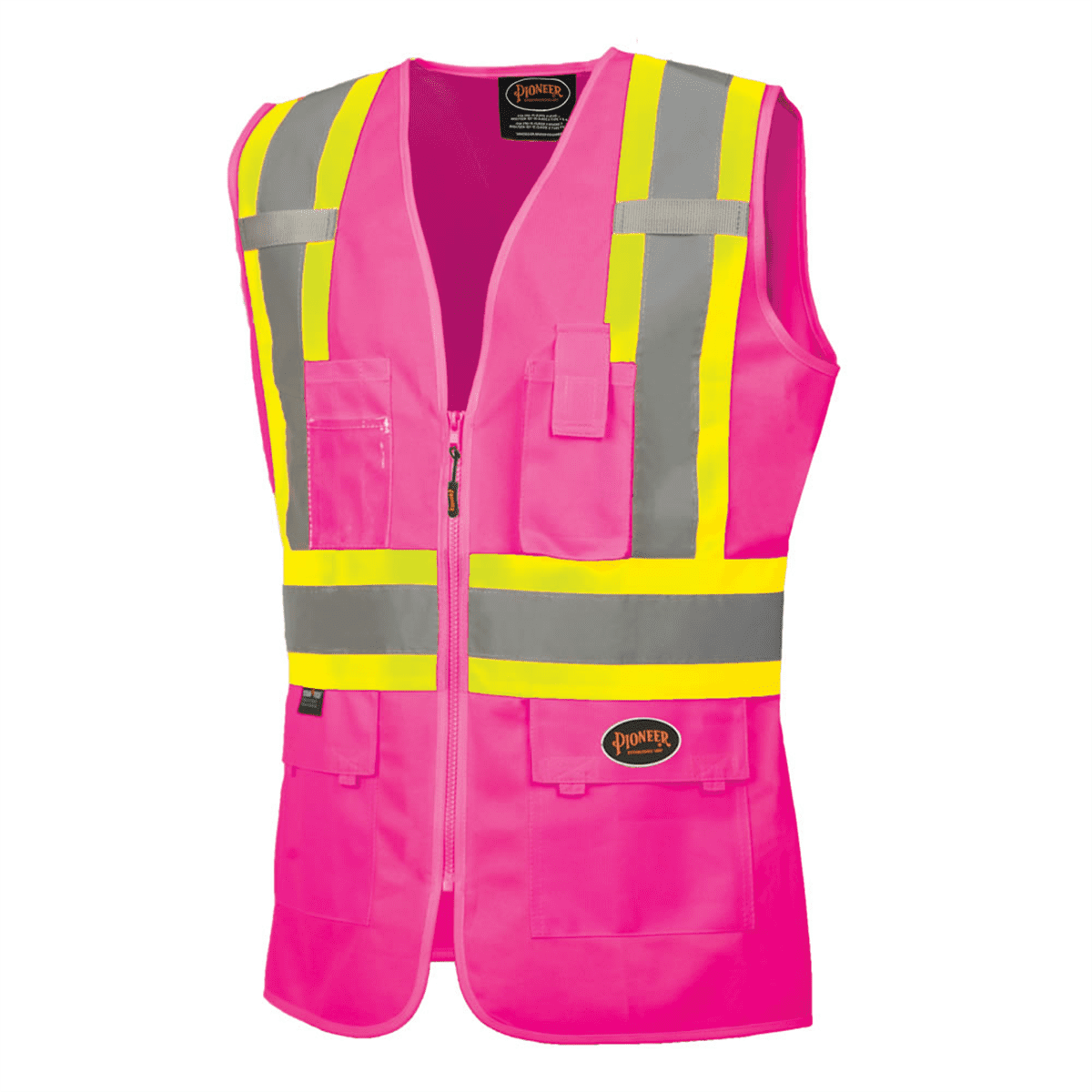 Pioneer Women's Custom Fit Hi-Vis Mesh Back Safety Vest  - Color:  Pink  - Size: L