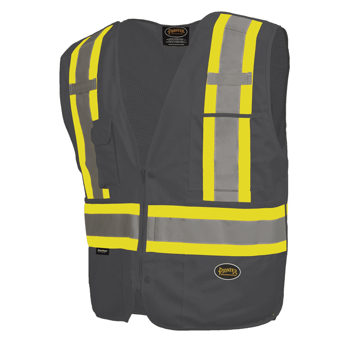 Pioneer Zip-Up Snap Break Away Safety Vest  - Color:  Black  - Size: 4XL