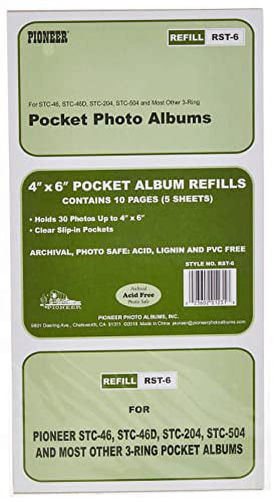 Pioneer Photo Albums Refill Pages for STC-46, STC-46D, STC-204 and STC-504 Photo Albums 30 Pockets Hold 4x6 Photos