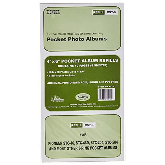 Pioneer Photo Albums Refill Pages for STC-46, STC-46D, STC-204 and STC-504 Photo Albums 30 Pockets Hold 4x6 Photos