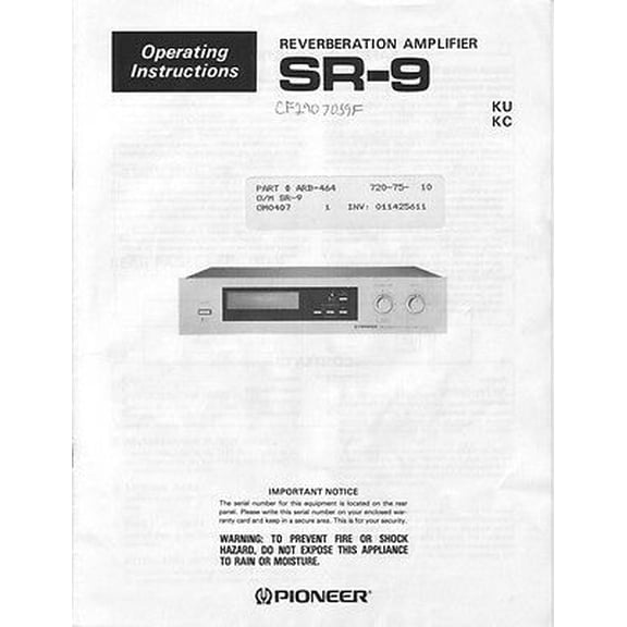 Instruction Manual ONLY for Pioneer SR-9 Receiver Owners Manual REPRINT