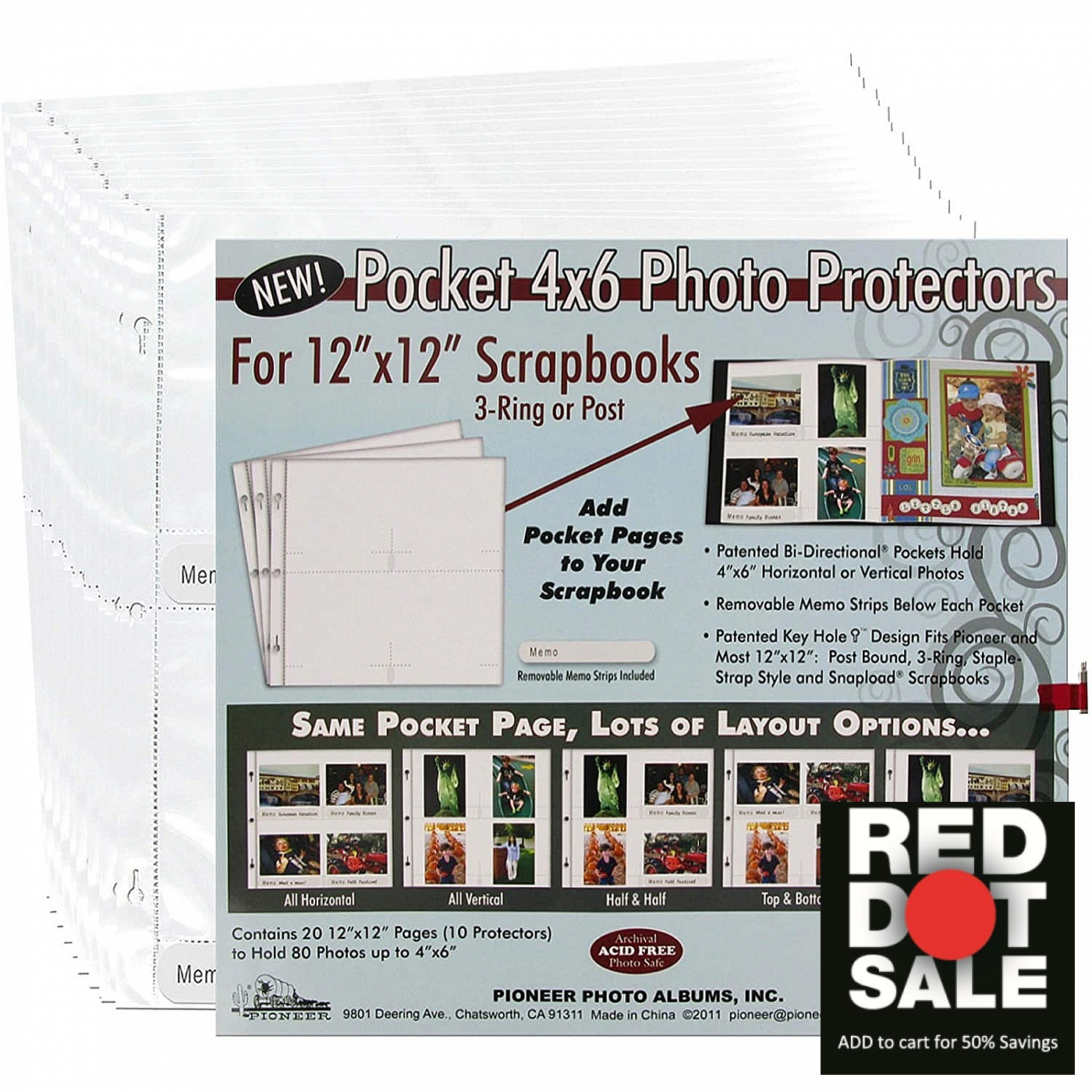 Pioneer Scrapbook Refill Page 12x12 5pc 4x6 Pocket