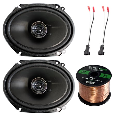 Pioneer TS-G6845R 250 Watt 6 x 8" 2-Way Coaxial Car Audio Speakers (pair), EFDSH98UP Speaker Harness Adapter W/ Red Bullet for Select Ford Vehicles 1998-UP, 16-Gauge 50 Foot Speaker Wire