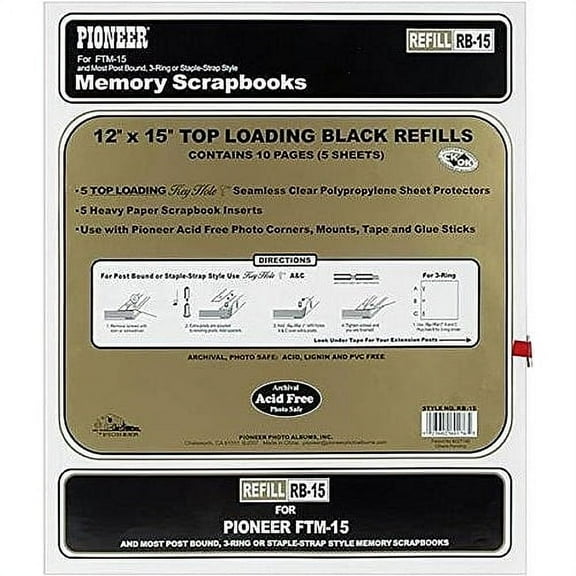 Genuine Pioneer BLACK Sheet refill pages with sheet protectors for your scrapbooks - 12x15