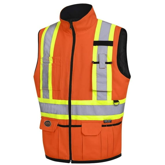 Pioneer V1022450-L Hi-Viz Reversible Insulated Safety Vest - Hi-Viz Orange, L