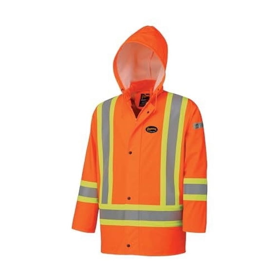 Pioneer Waterproof FR Oil & Chemical Resistant Rain Work Safety Jacket - Hi-Vis Lightweight Coat - Orange, M
