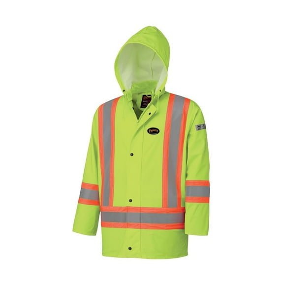 Pioneer Waterproof FR Oil & Chemical Resistant Rain Work Safety Jacket - Hi-Vis Lightweight Coat Yellow/Green, 3XL