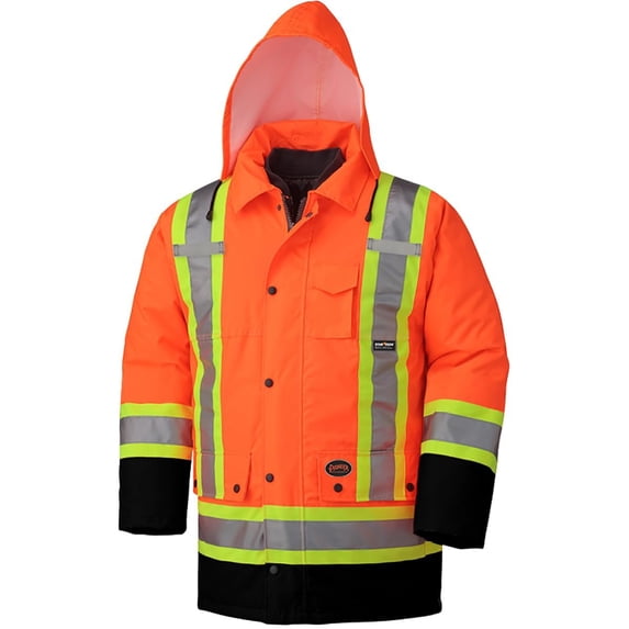 Pioneer Winter 7-in-1 Parka Jacket - High Vis Waterproof Safety Jacket with Detachable Hood - Stay Warm in -46C - Orange