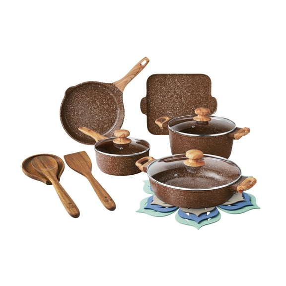 The Pioneer Woman 14-Piece Cast Aluminum Cookware Set, Brown
