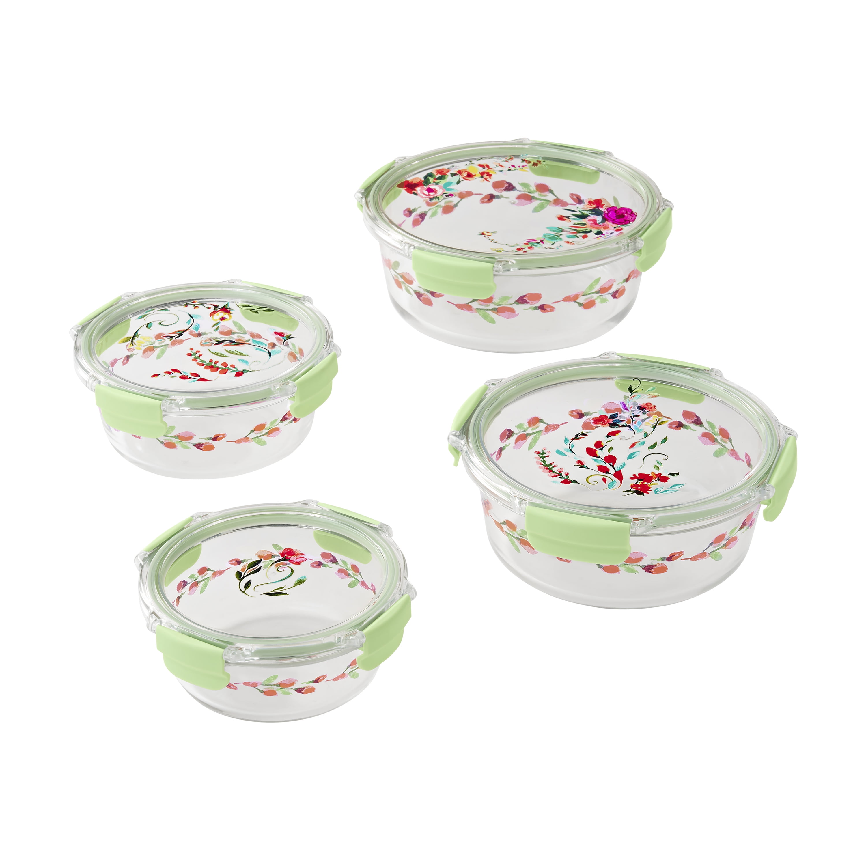The Pioneer Woman Painted Meadow Round Glass Food Storage Containers with Tritan Lid. Set of 4, 8 Pieces