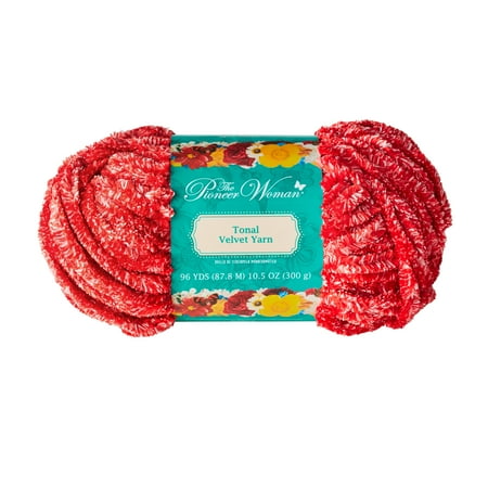 Pioneer Woman 96 yd Super Bulky Tonal Velvet Yarn, 100% Polyester, Red